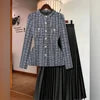 Women's Long-Sleeve Plaid 2-Piece Set – Top & Pleated Skirt
