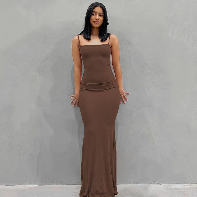 Elegant Satin Slip Maxi Dress – Open Back Evening Gown