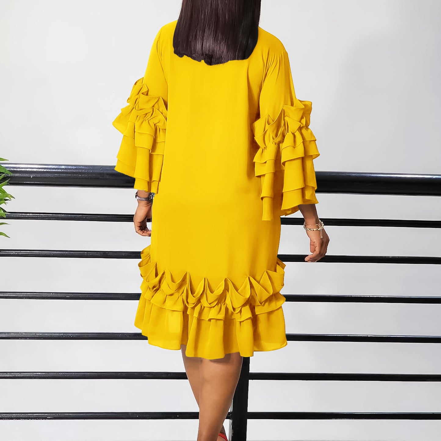 Women’s Elegant Ruffle Sleeve A-Line Dress