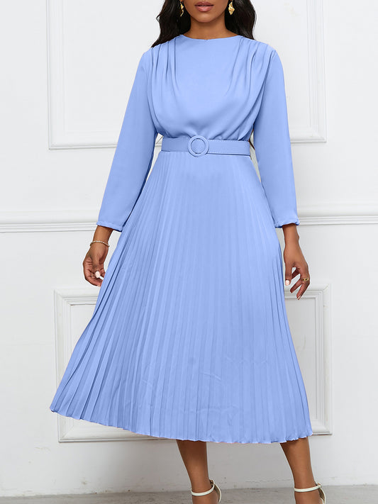 Elegant Pleated Midi Dress with Belt
