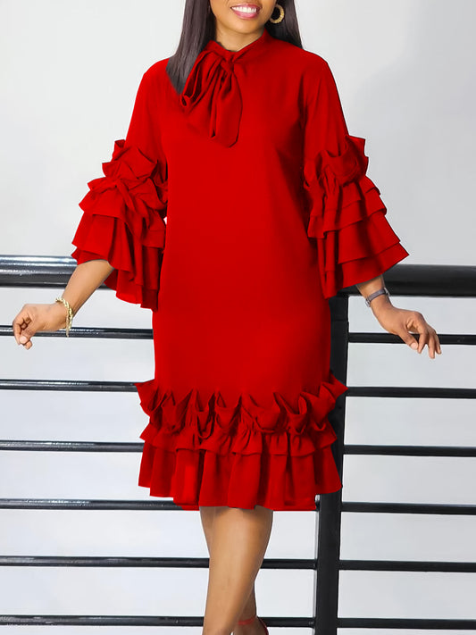 Women’s Elegant Ruffle Sleeve A-Line Dress