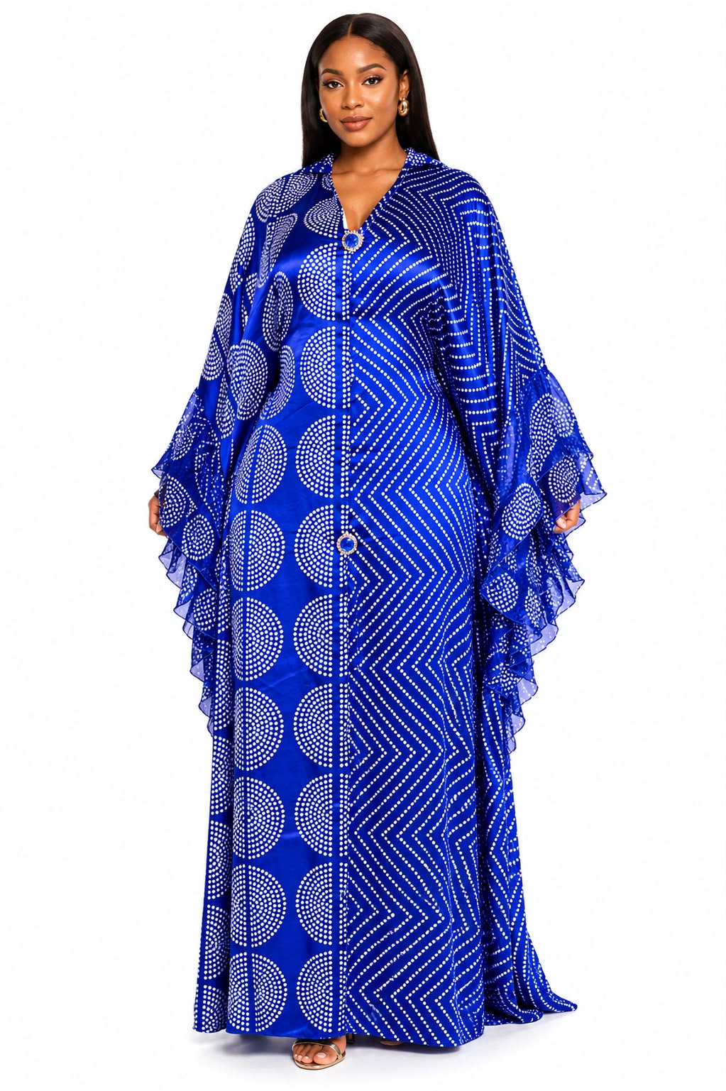 Kaftan Bleu Géométrique Élégance Moderne