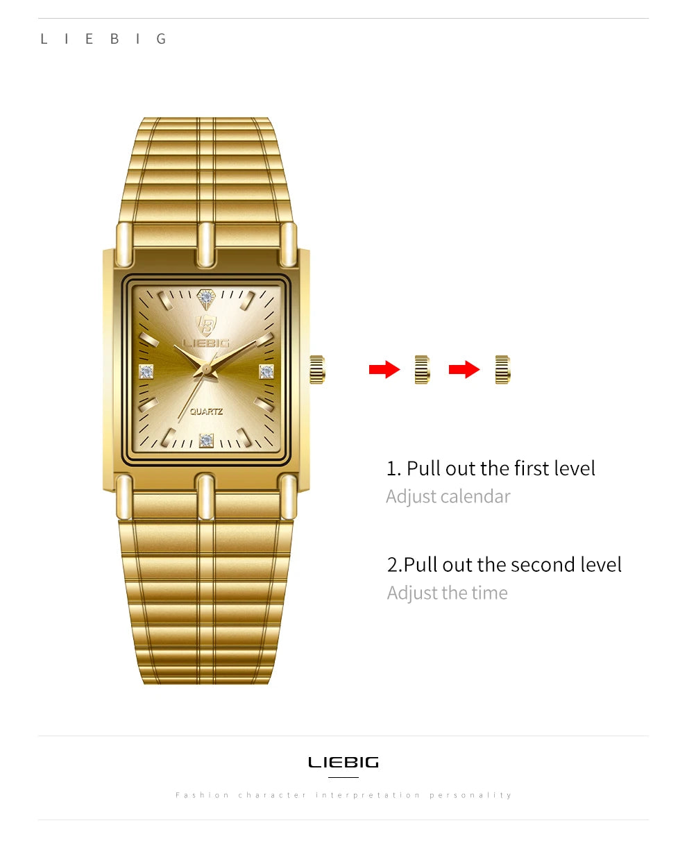LIEBIG Luxury Gold Steel Bracelet Wristwatches Female Male Clock Golden Quartz Watch For Men Women Watches Relogio Masculino
