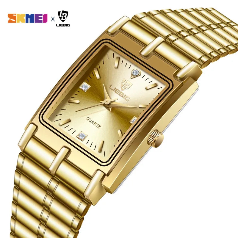 LIEBIG Luxury Gold Steel Bracelet Wristwatches Female Male Clock Golden Quartz Watch For Men Women Watches Relogio Masculino