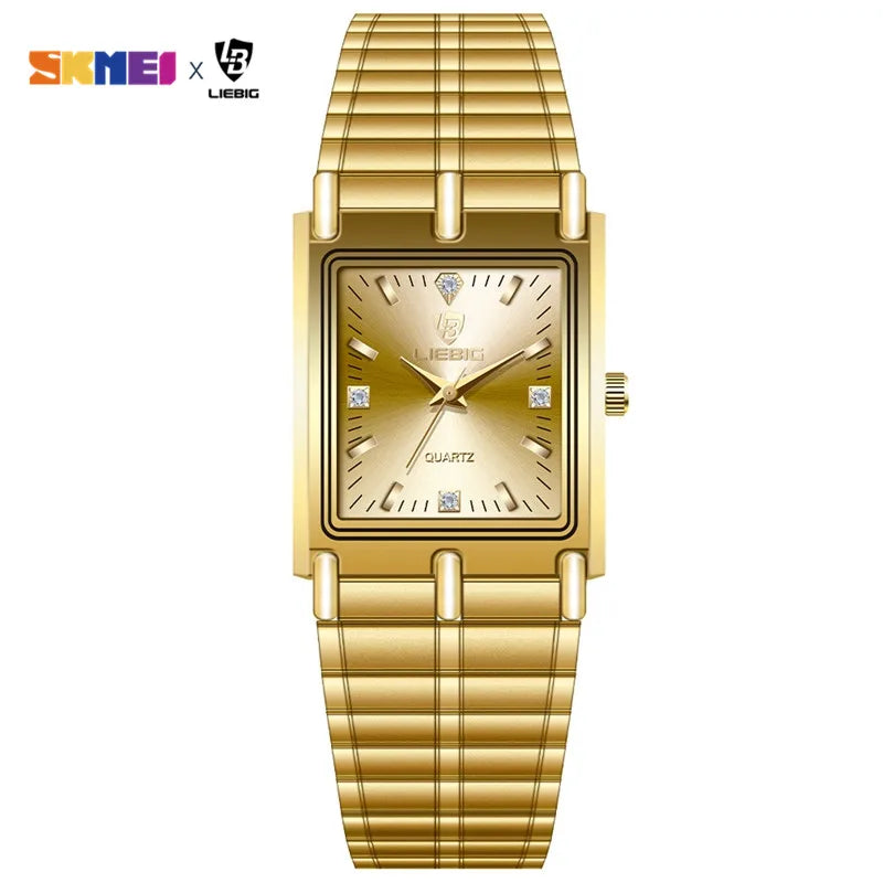 LIEBIG Luxury Gold Steel Bracelet Wristwatches Female Male Clock Golden Quartz Watch For Men Women Watches Relogio Masculino