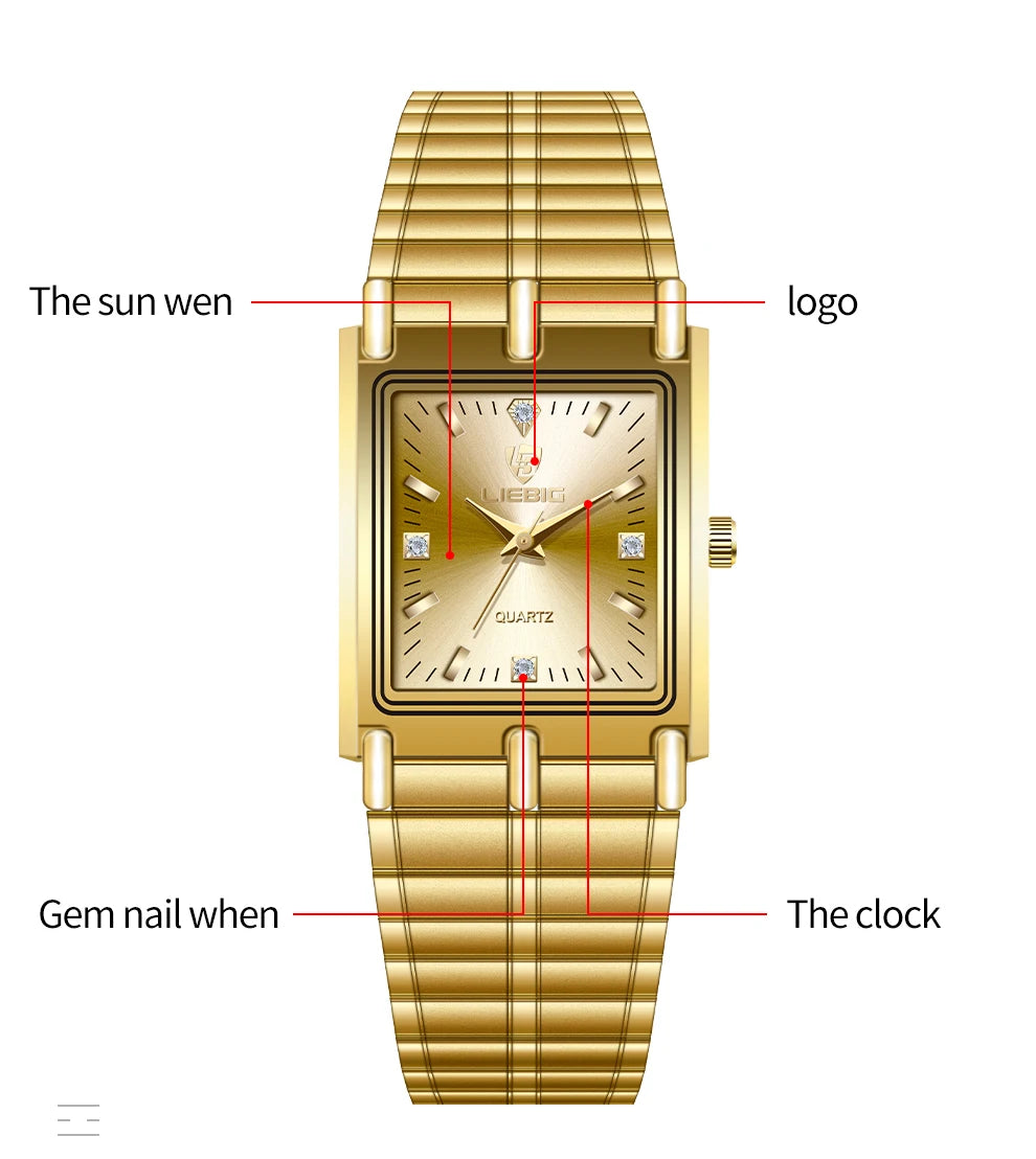 LIEBIG Luxury Gold Steel Bracelet Wristwatches Female Male Clock Golden Quartz Watch For Men Women Watches Relogio Masculino