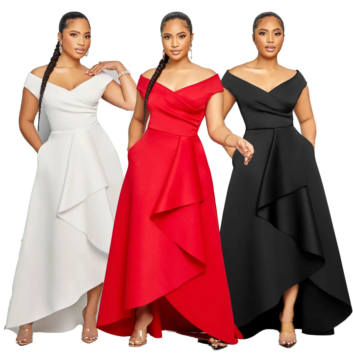 One-Shoulder Sleeveless Evening Dress – Elegant Slim V-Neck Gown for Women
