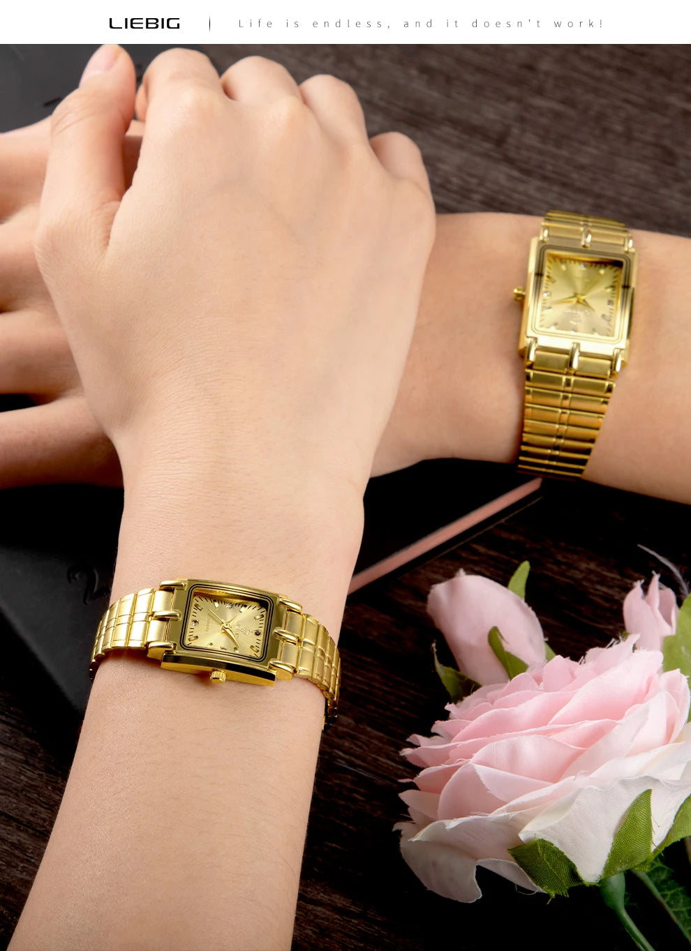 LIEBIG Luxury Gold Steel Bracelet Wristwatches Female Male Clock Golden Quartz Watch For Men Women Watches Relogio Masculino