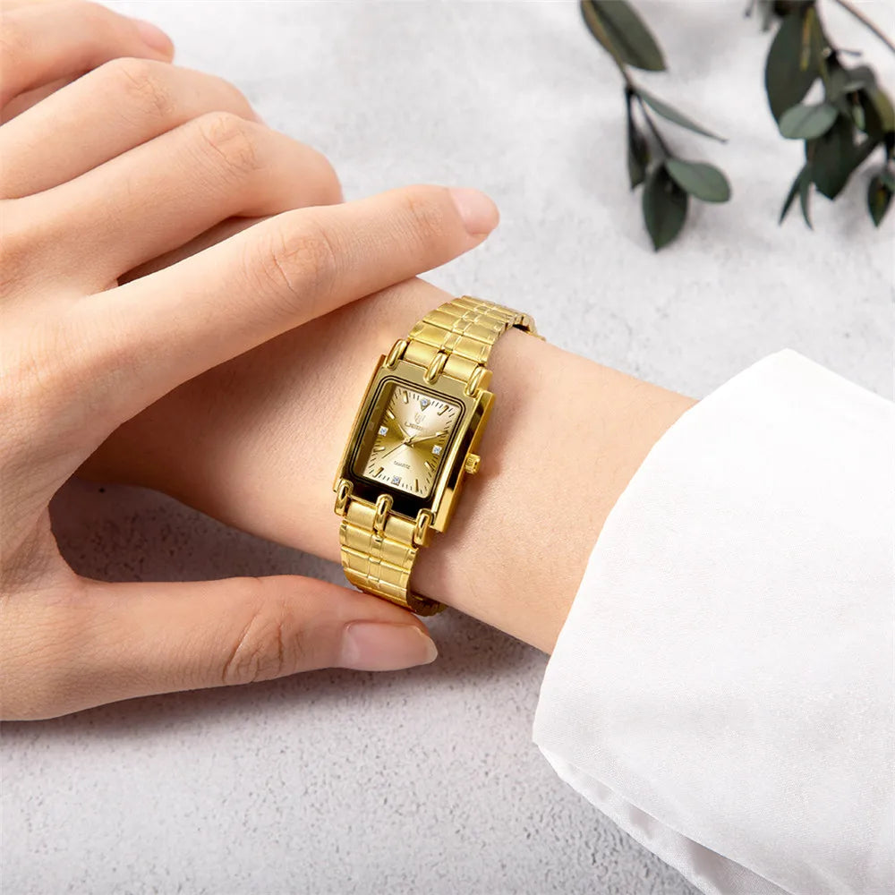 LIEBIG Luxury Gold Steel Bracelet Wristwatches Female Male Clock Golden Quartz Watch For Men Women Watches Relogio Masculino