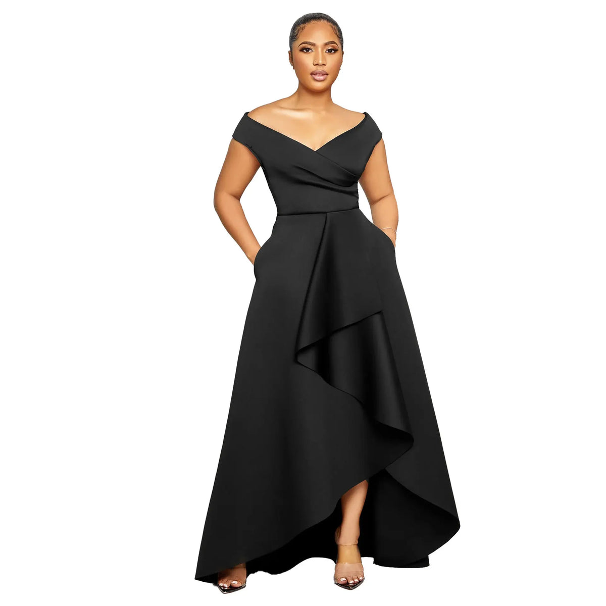 One-Shoulder Sleeveless Evening Dress – Elegant Slim V-Neck Gown for Women