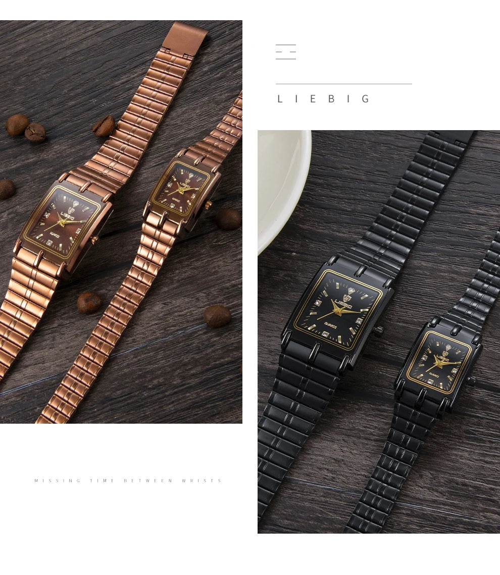 LIEBIG Luxury Gold Steel Bracelet Wristwatches Female Male Clock Golden Quartz Watch For Men Women Watches Relogio Masculino