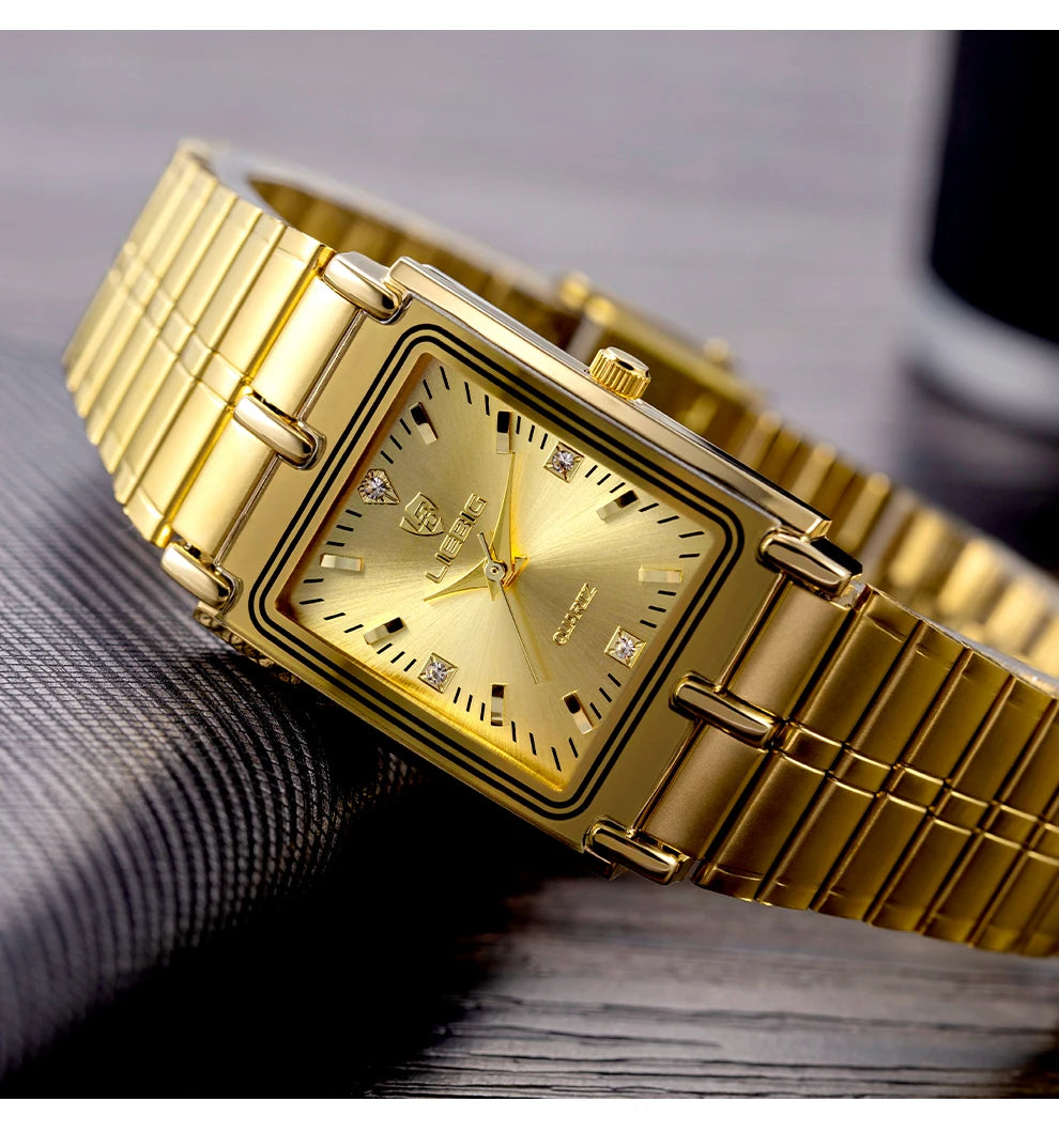 LIEBIG Luxury Gold Steel Bracelet Wristwatches Female Male Clock Golden Quartz Watch For Men Women Watches Relogio Masculino