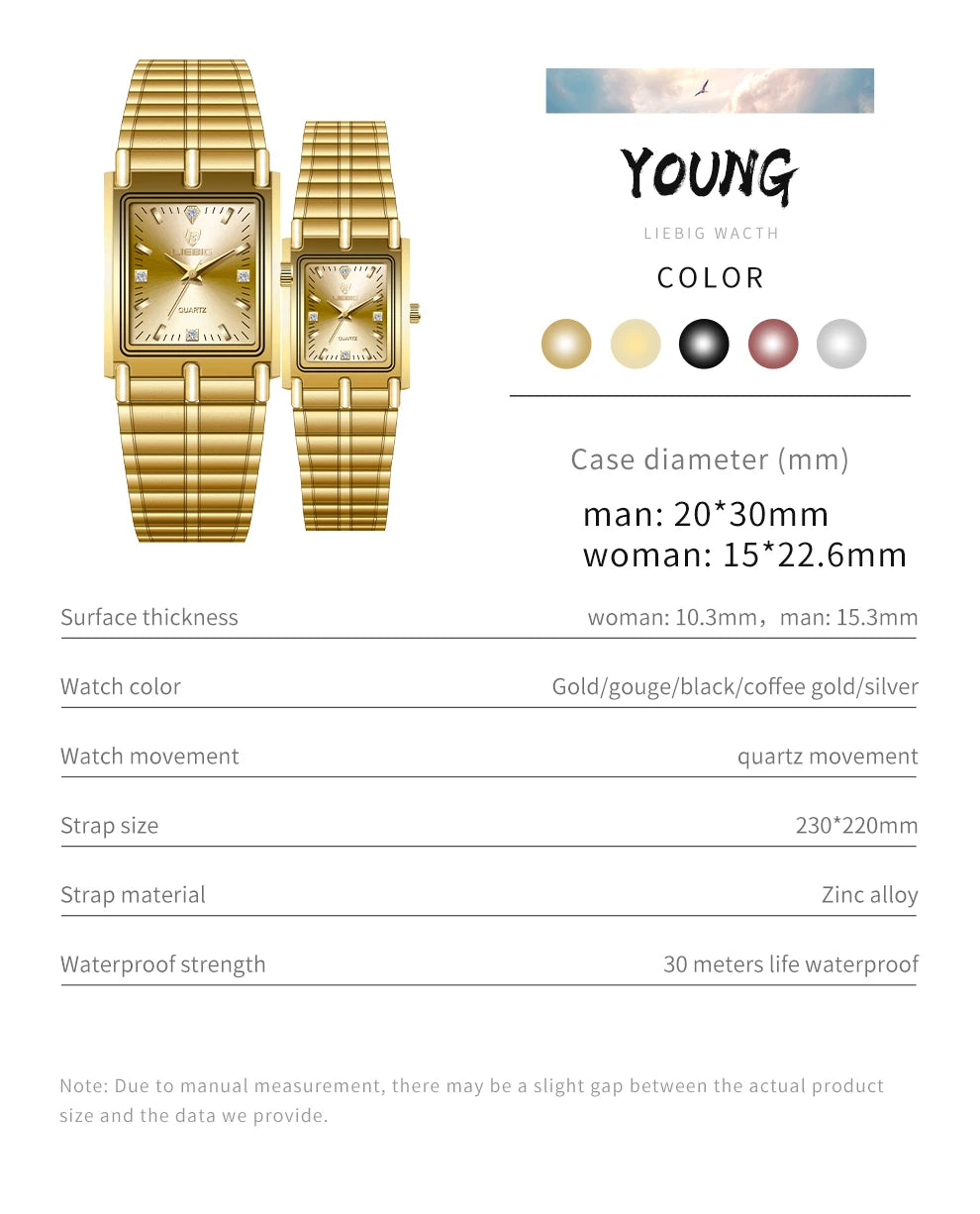 LIEBIG Luxury Gold Steel Bracelet Wristwatches Female Male Clock Golden Quartz Watch For Men Women Watches Relogio Masculino