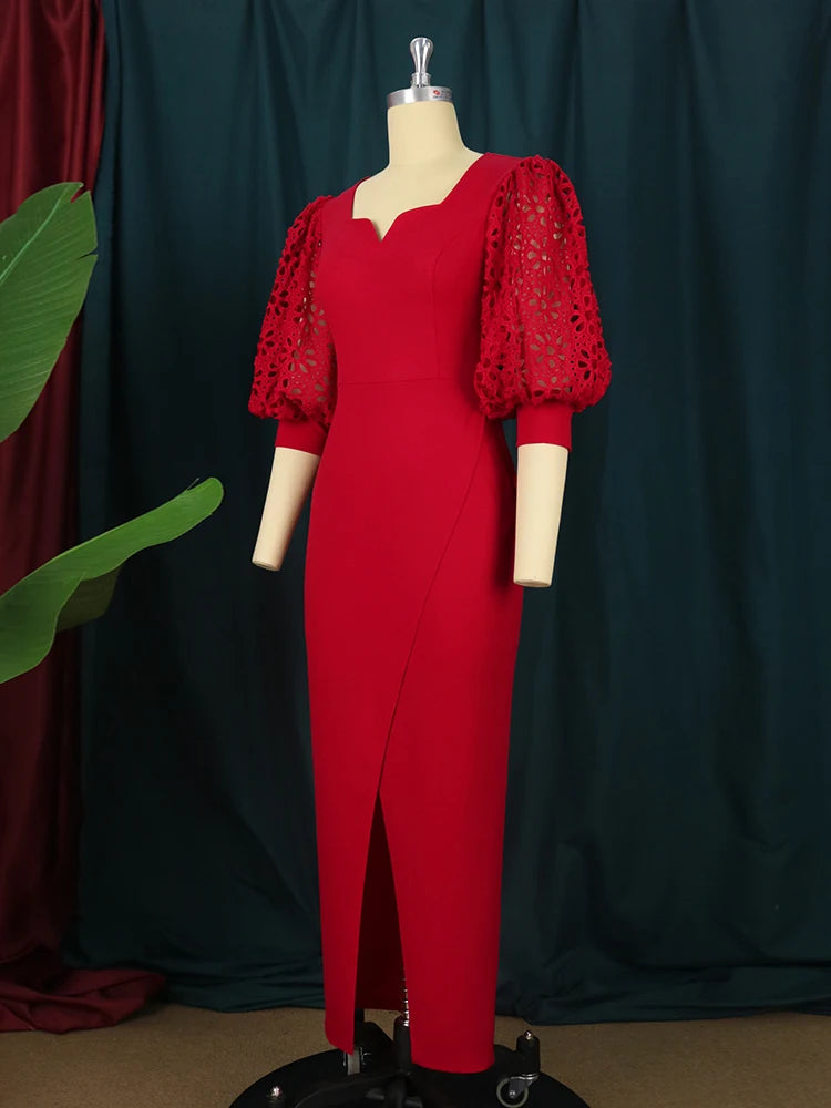 Elegant Red Evening Maxi Dress