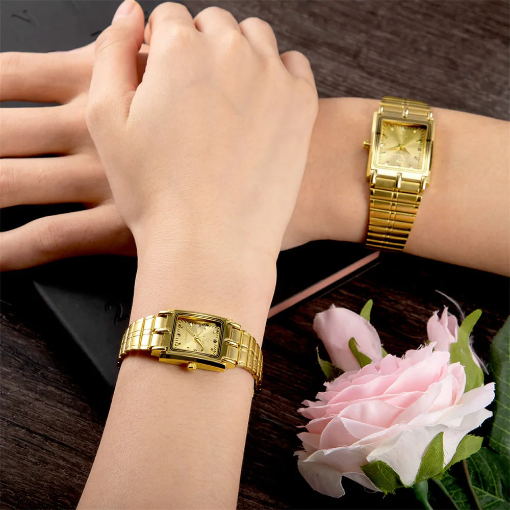 LIEBIG Luxury Gold Steel Bracelet Wristwatches Female Male Clock Golden Quartz Watch For Men Women Watches Relogio Masculino