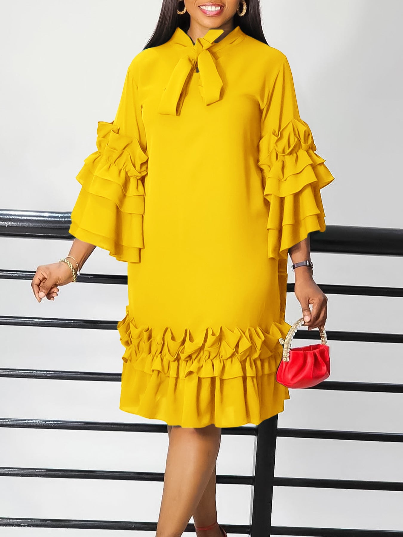 Women’s Elegant Ruffle Sleeve A-Line Dress