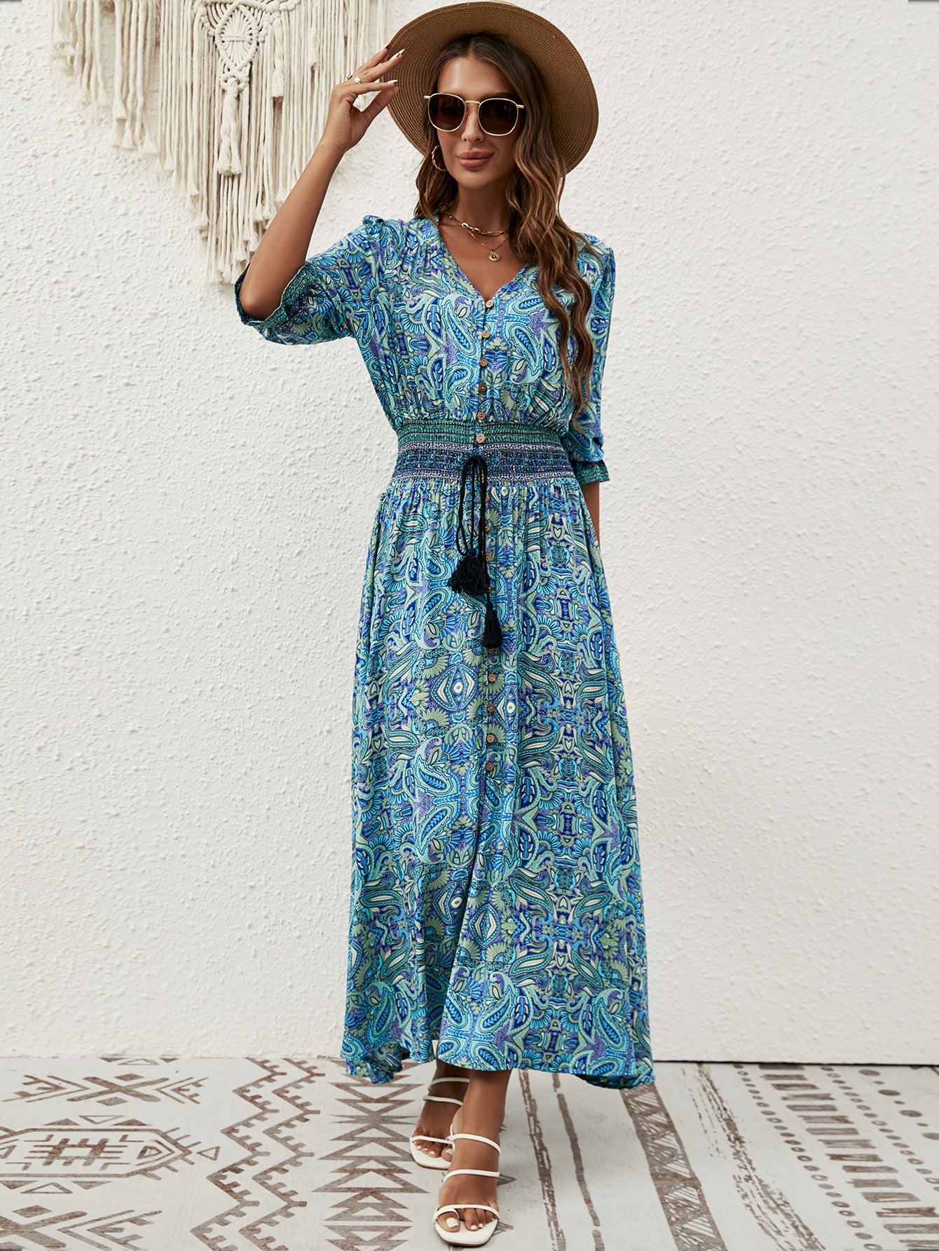 Elegant Bohemian Maxi Dress – Rayon Printed Vacation Dress