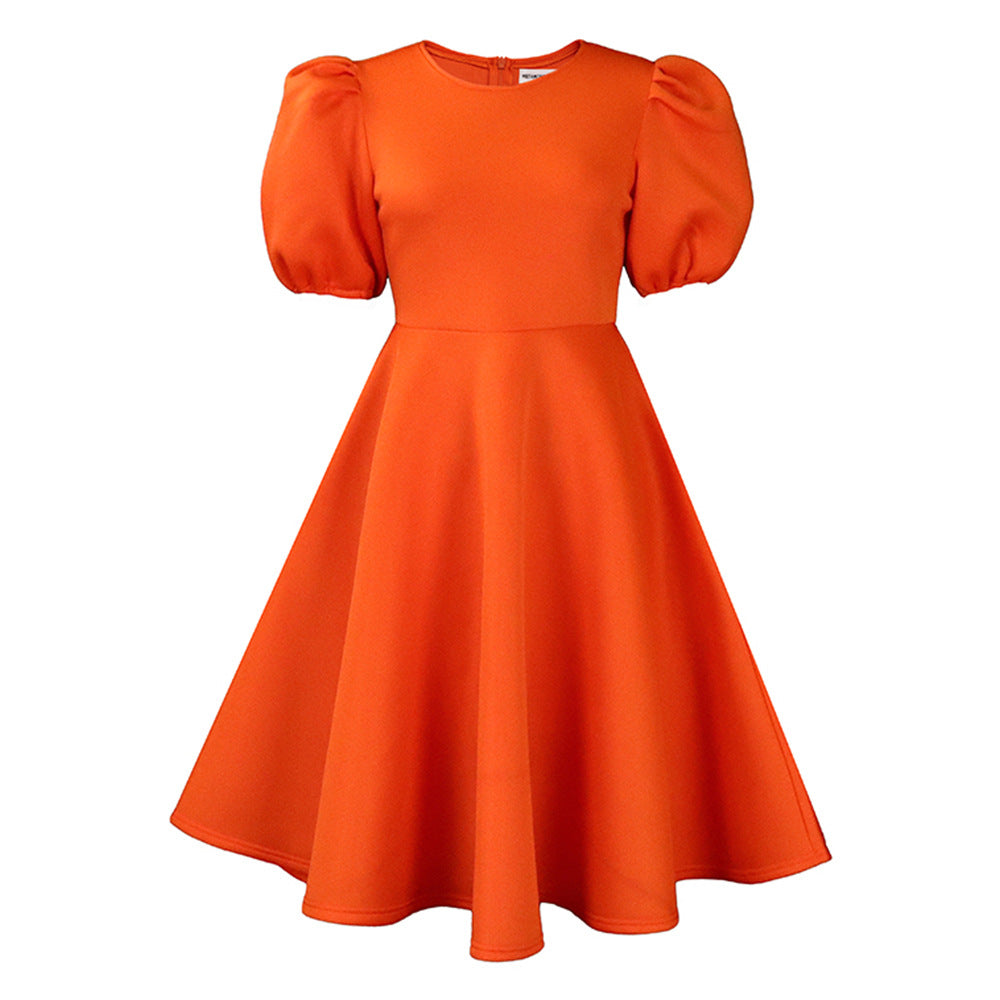 Elegant Bubble Sleeve Midi Dress