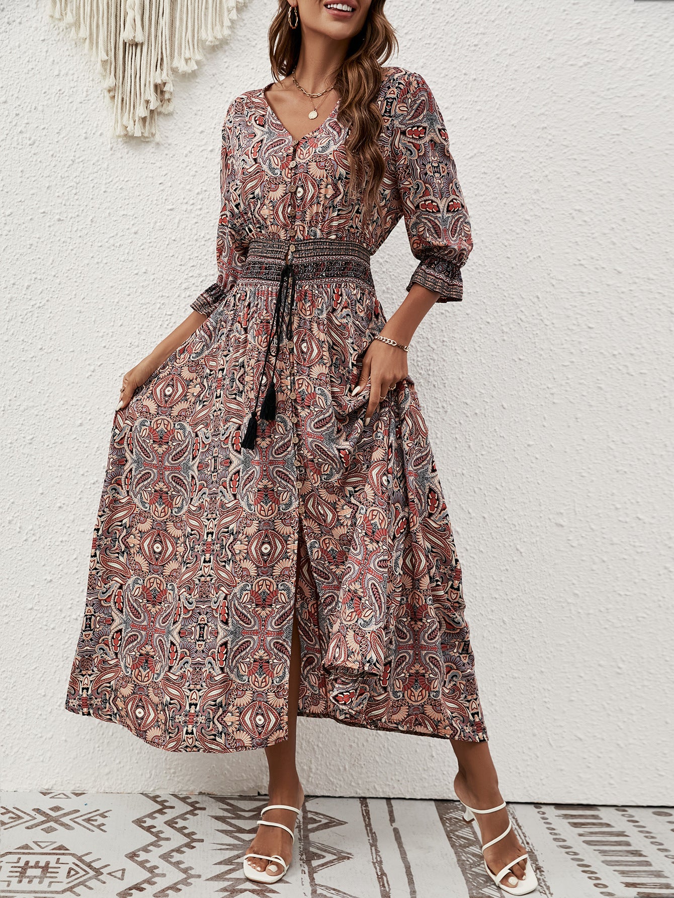Elegant Bohemian Maxi Dress – Rayon Printed Vacation Dress
