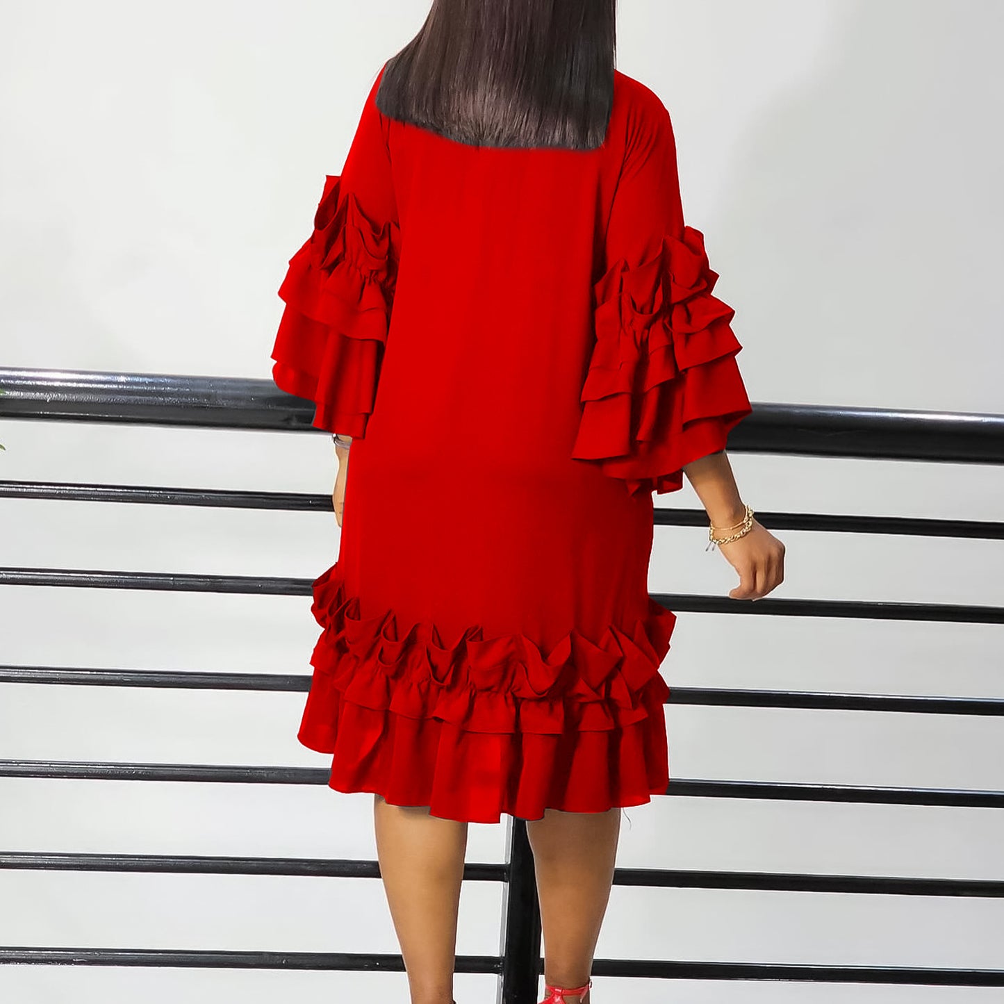 Women’s Elegant Ruffle Sleeve A-Line Dress