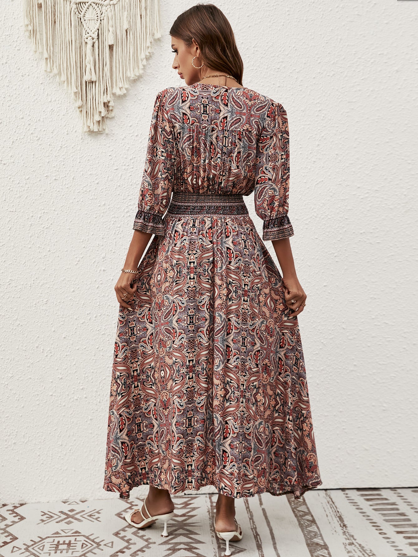 Elegant Bohemian Maxi Dress – Rayon Printed Vacation Dress