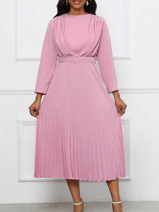 Elegant Pleated Midi Dress with Belt