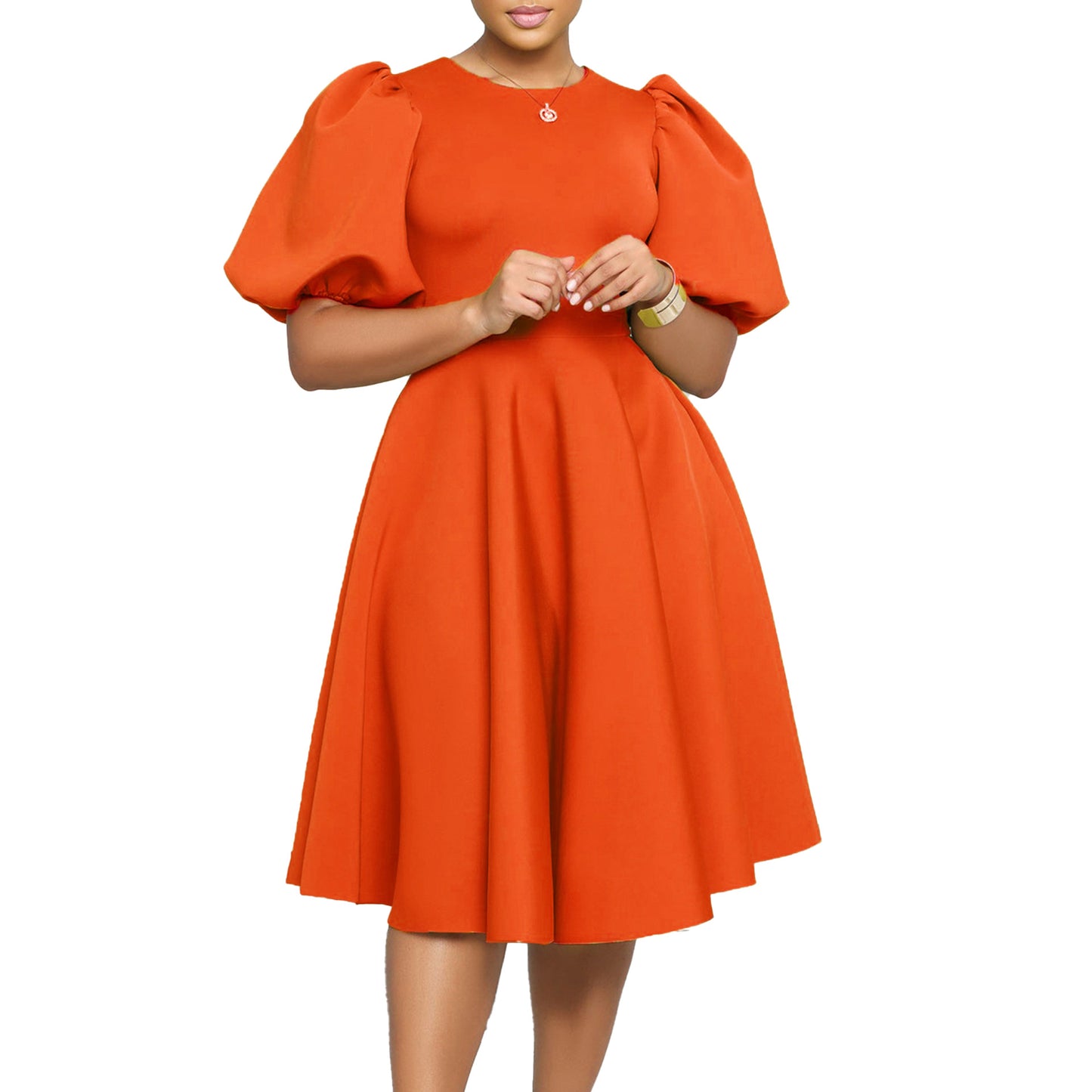 Elegant Bubble Sleeve Midi Dress