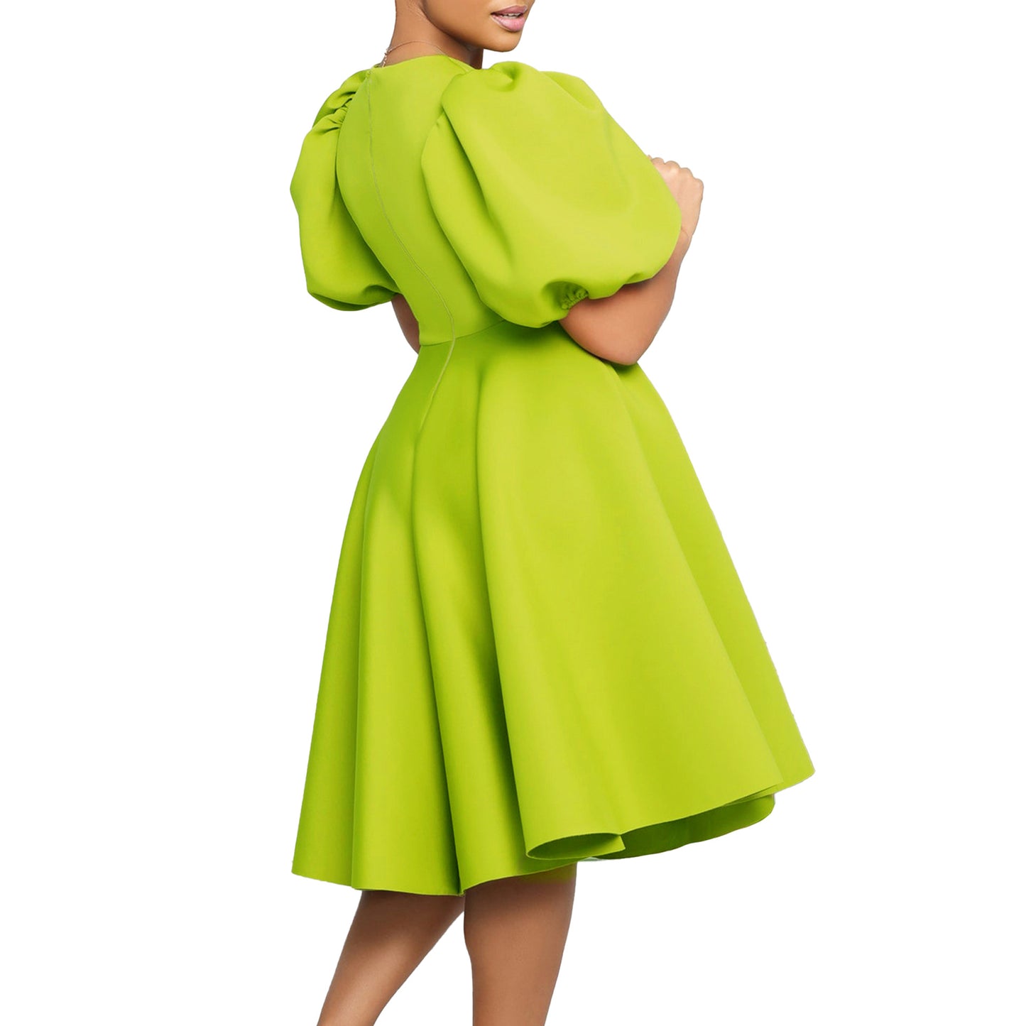 Elegant Bubble Sleeve Midi Dress