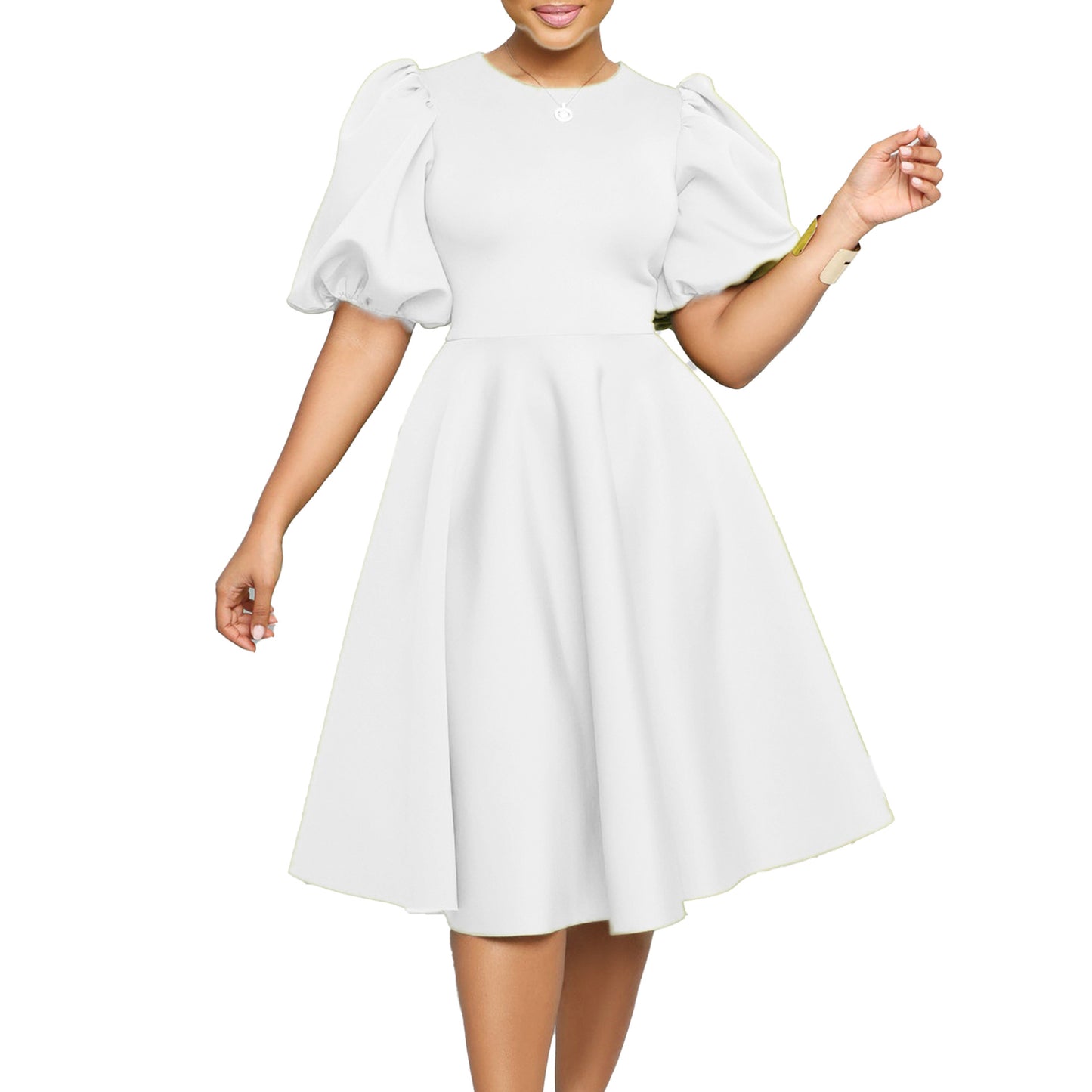 Elegant Bubble Sleeve Midi Dress