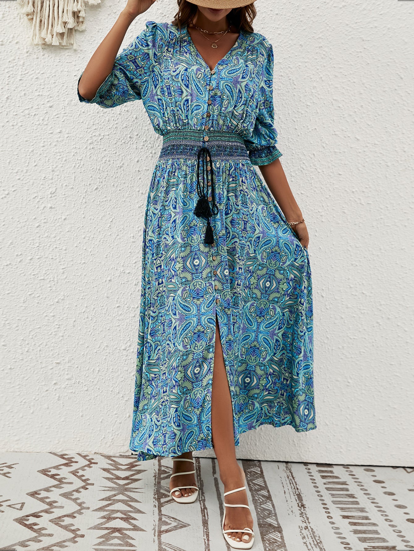 Elegant Bohemian Maxi Dress – Rayon Printed Vacation Dress