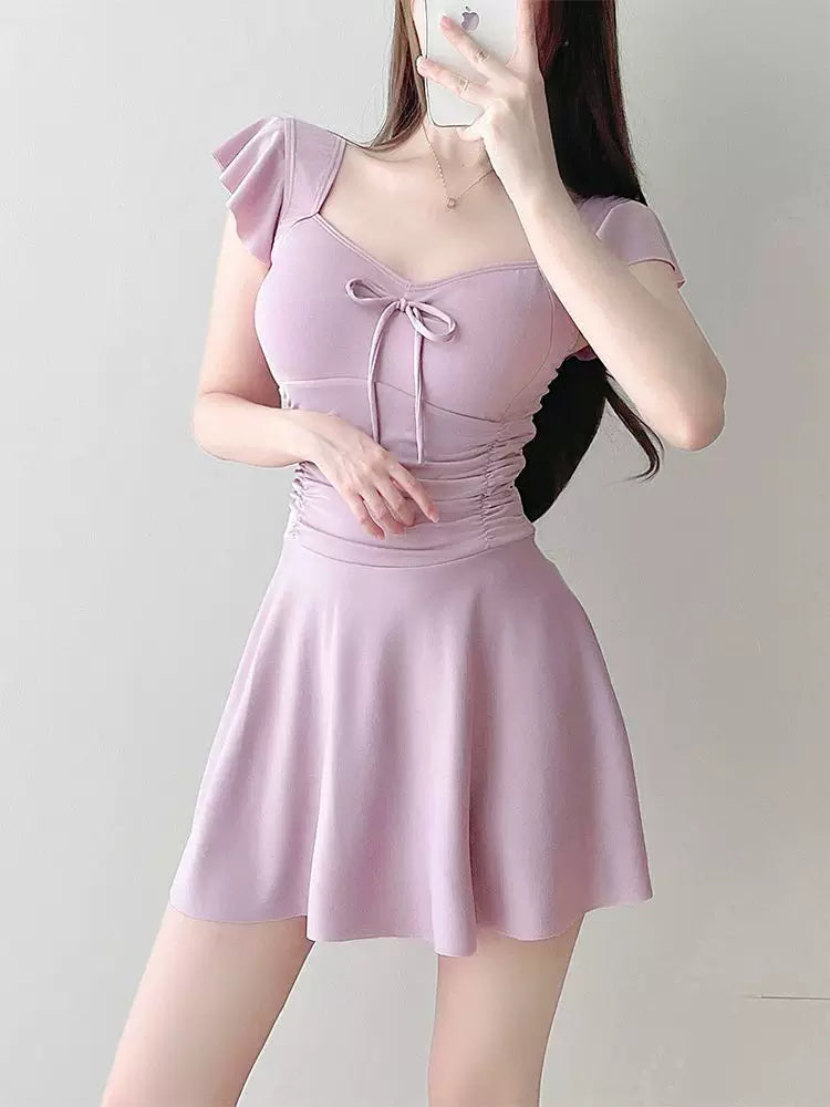 Elegant One-Piece Swim Dress for Women – Modest Tummy Control Swimsuit