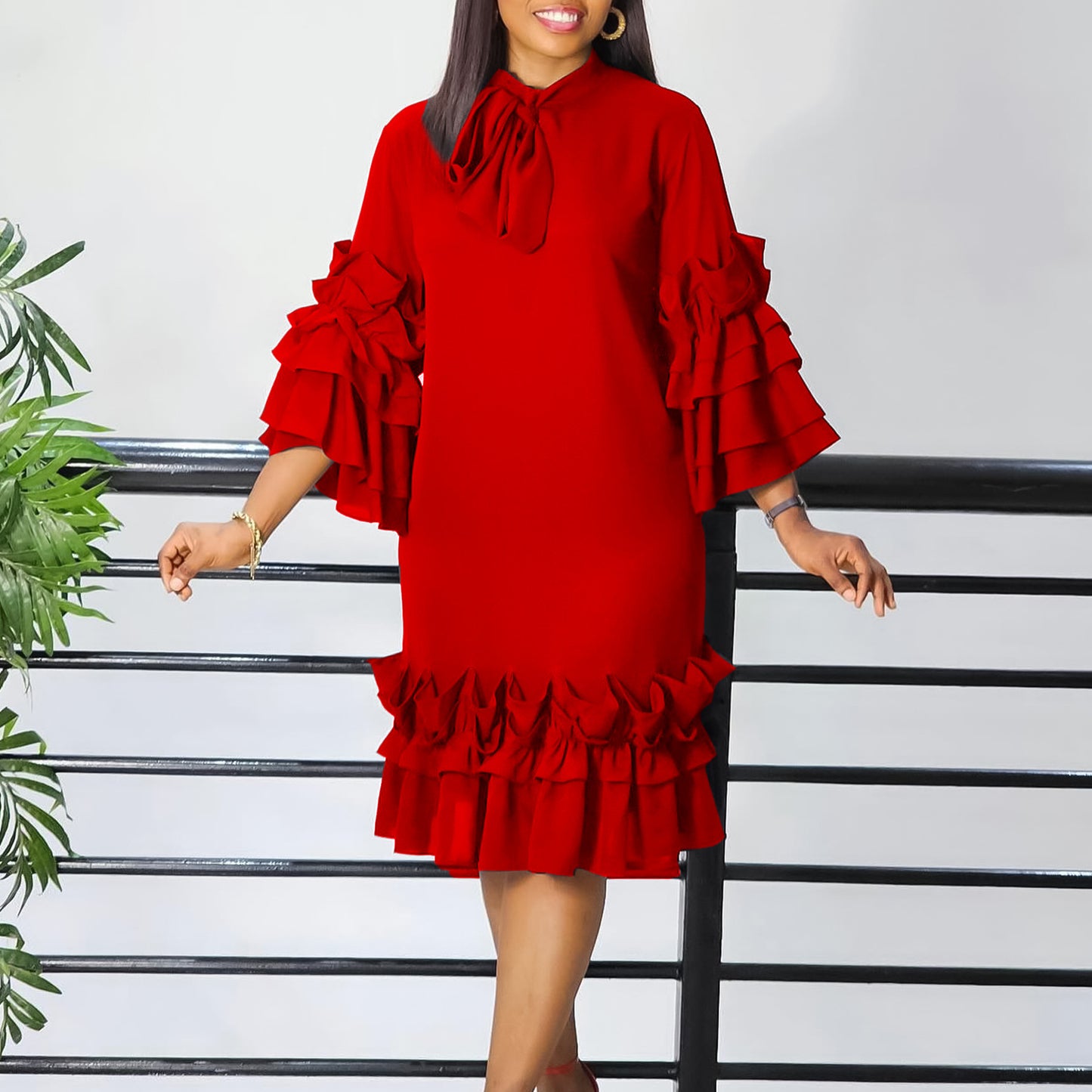 Women’s Elegant Ruffle Sleeve A-Line Dress