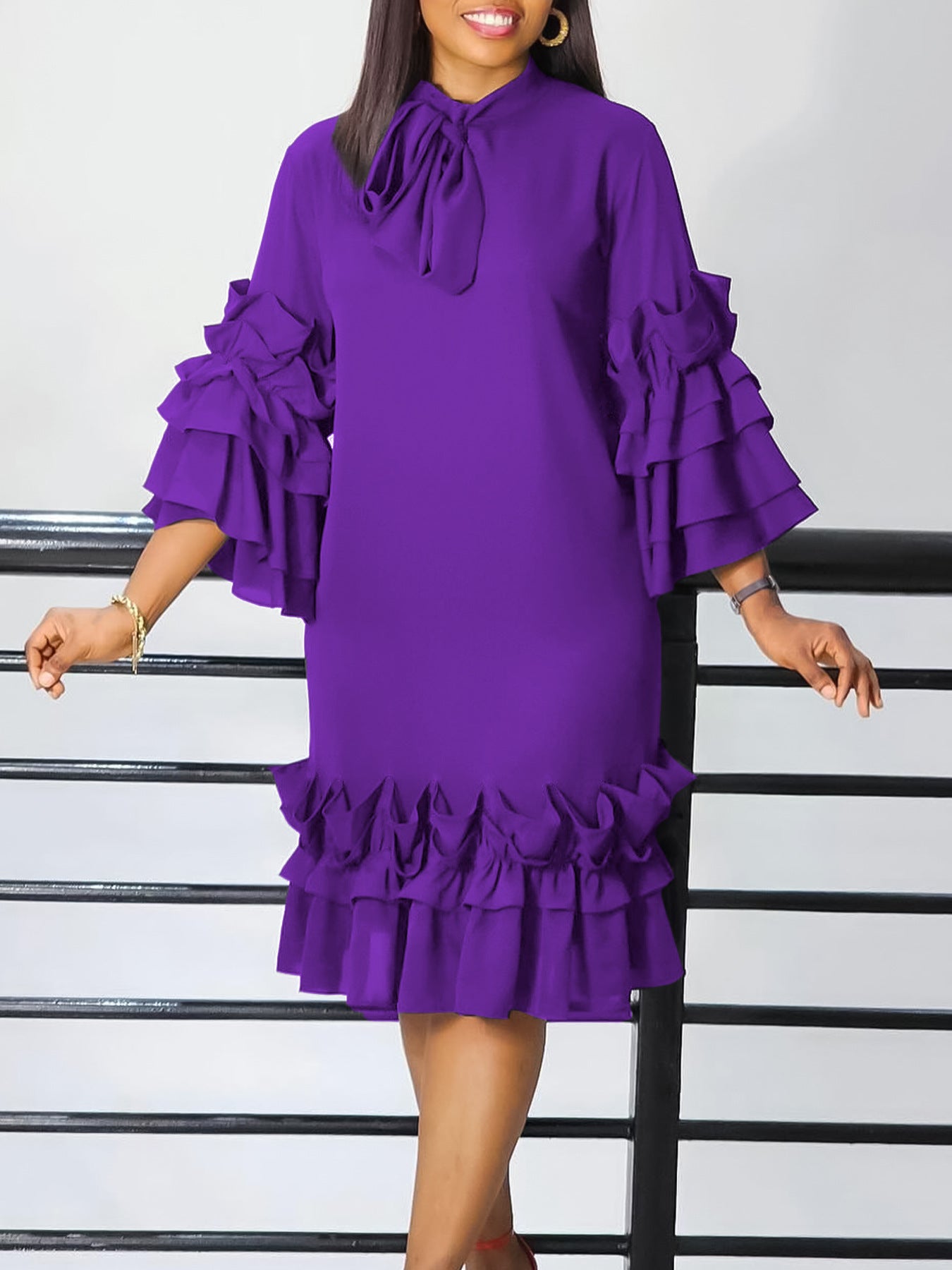 Women’s Elegant Ruffle Sleeve A-Line Dress