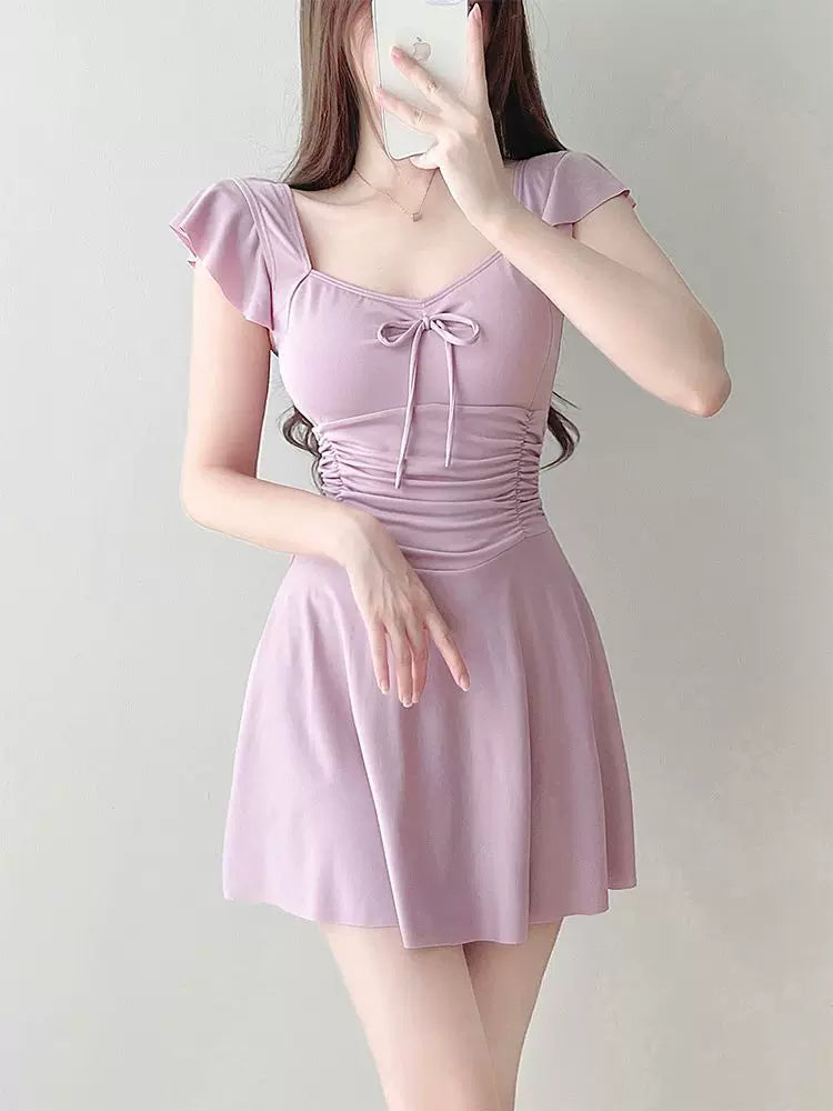 Elegant One-Piece Swim Dress for Women – Modest Tummy Control Swimsuit