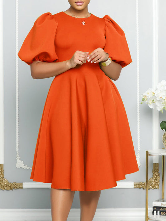 Elegant Bubble Sleeve Midi Dress