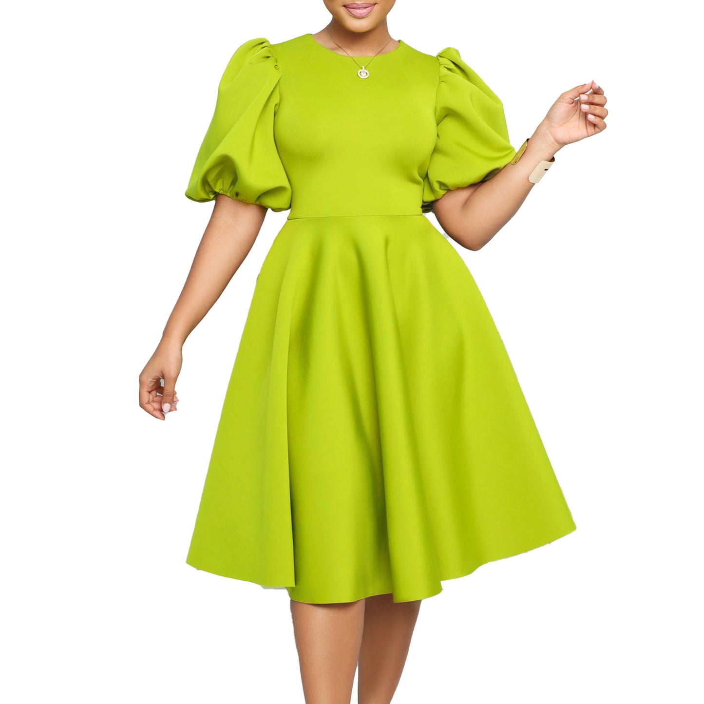 Elegant Bubble Sleeve Midi Dress