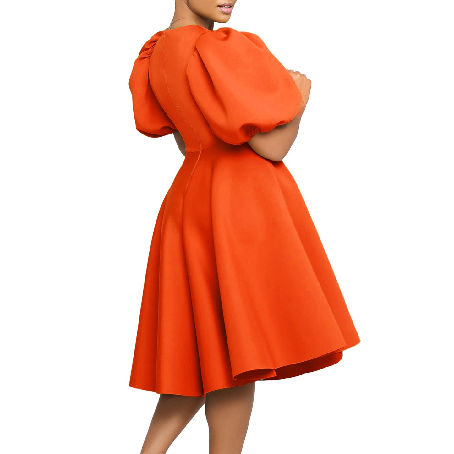 Elegant Bubble Sleeve Midi Dress