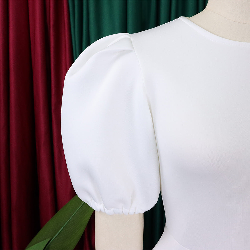 Elegant Bubble Sleeve Midi Dress