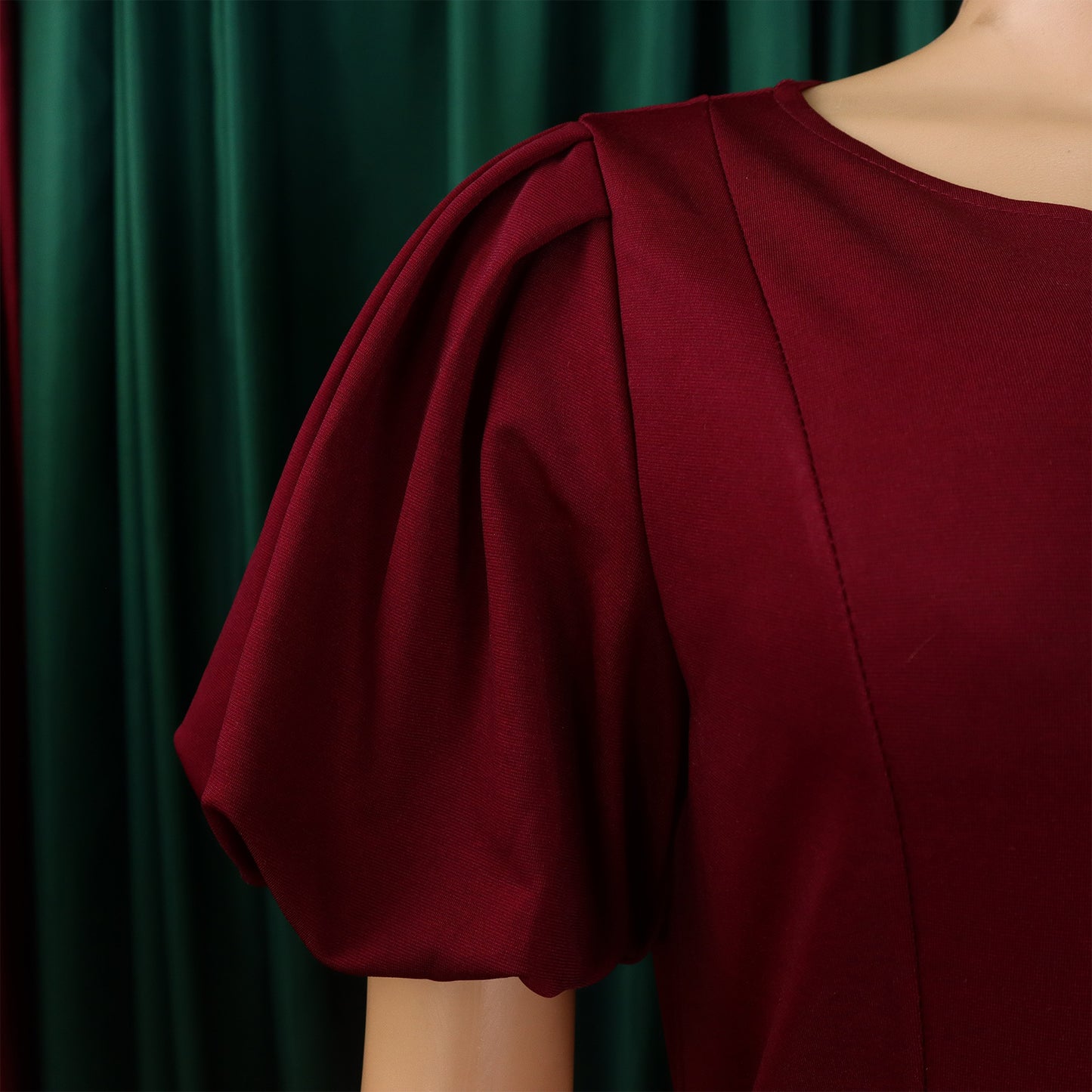 Elegant Summer Puff Sleeve Midi Dress with Belt