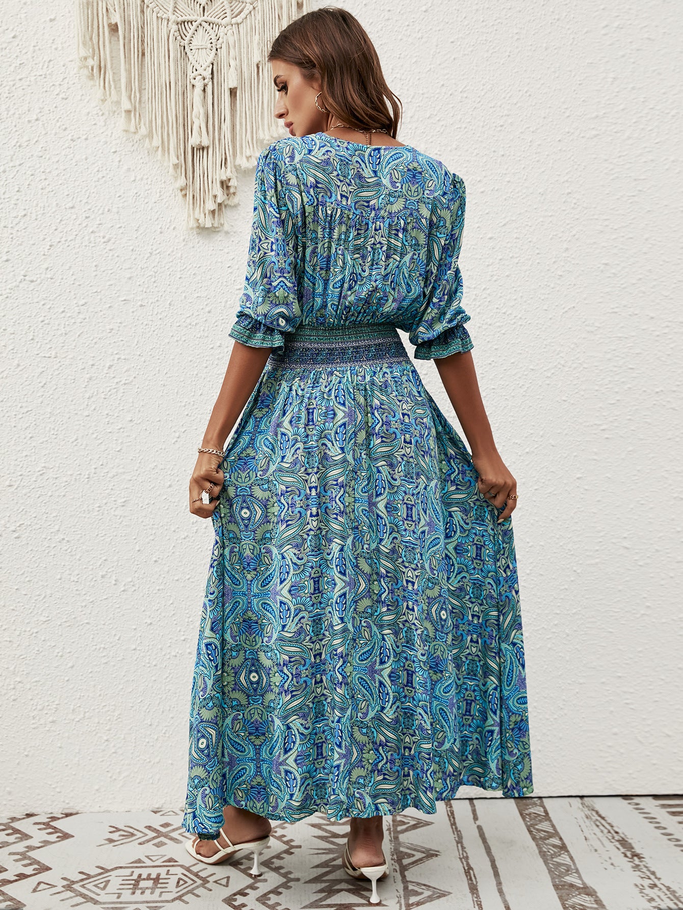 Elegant Bohemian Maxi Dress – Rayon Printed Vacation Dress