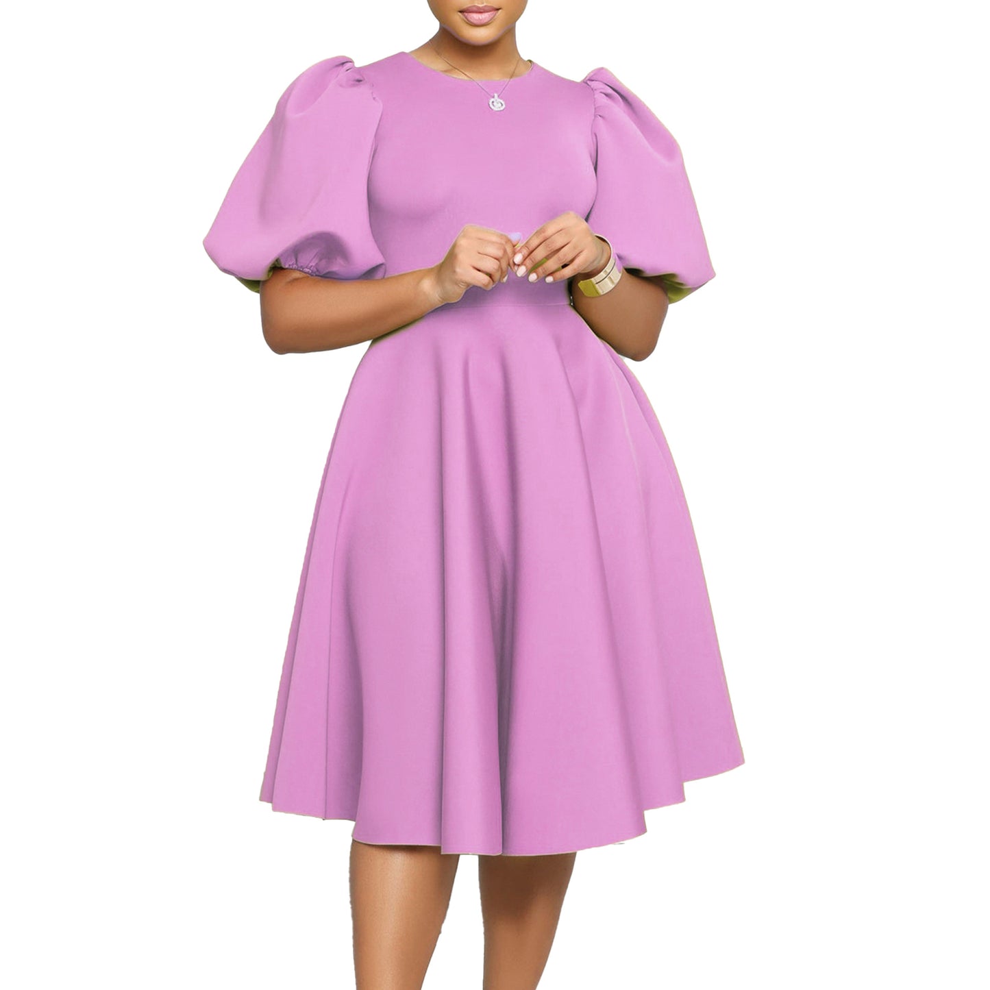Elegant Bubble Sleeve Midi Dress