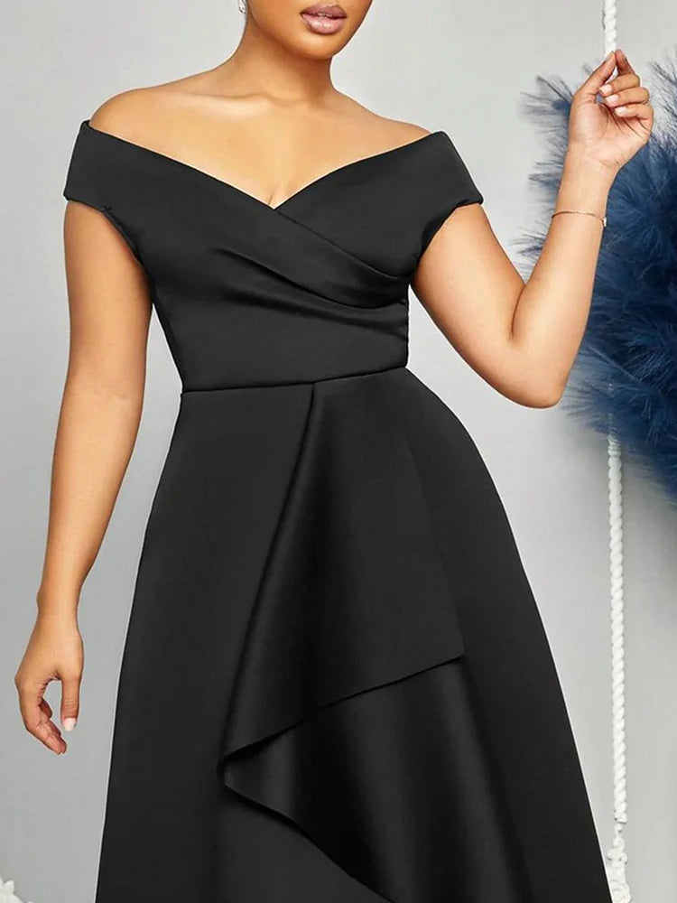 Off-Shoulder Maxi Evening Dress – Elegant Floor-Length Bridesmaid Gown