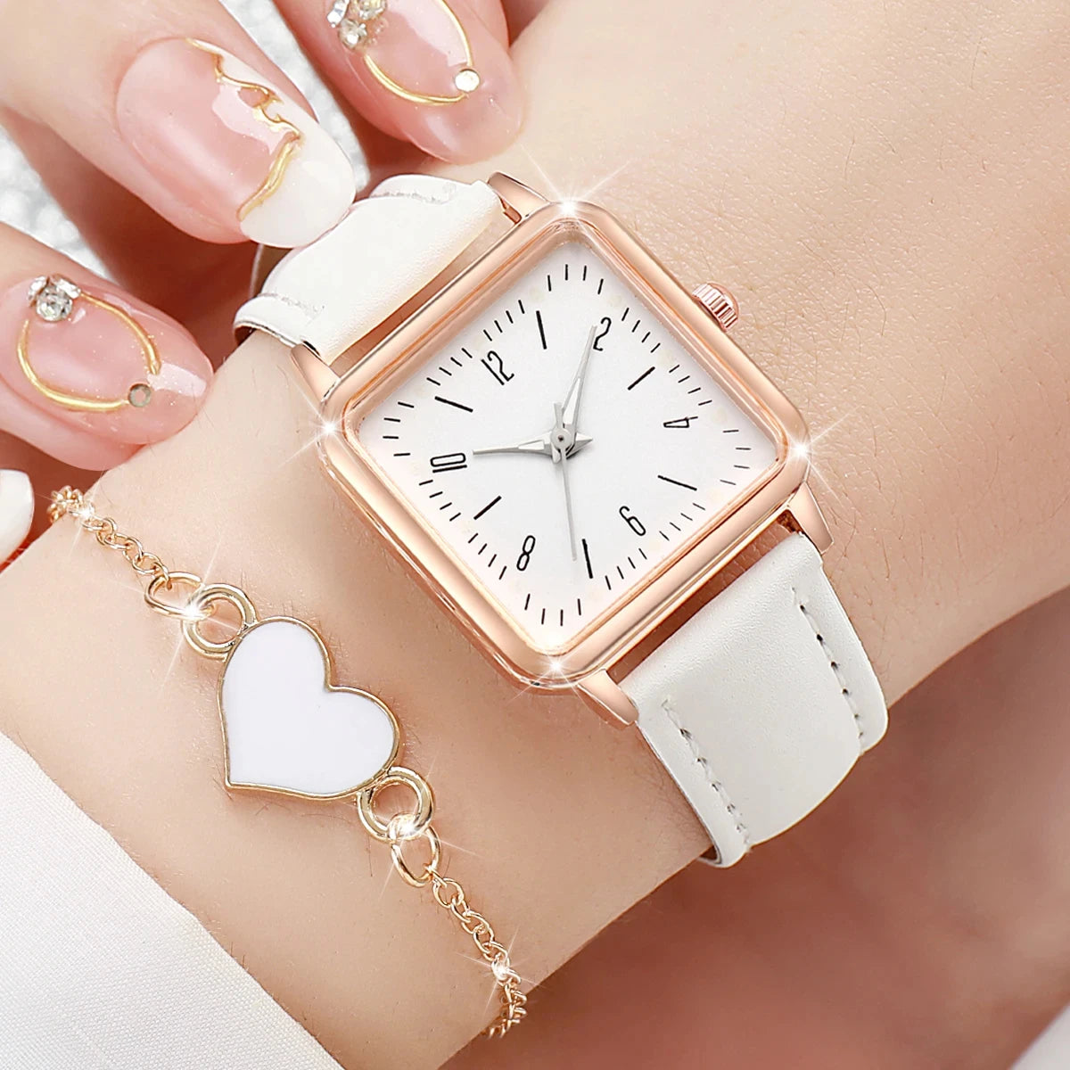 2/4PCS Fashion Minimalist Watch Luxury Men's and Women's Leather Belt Business Leisure Bracelet Quartz Watch