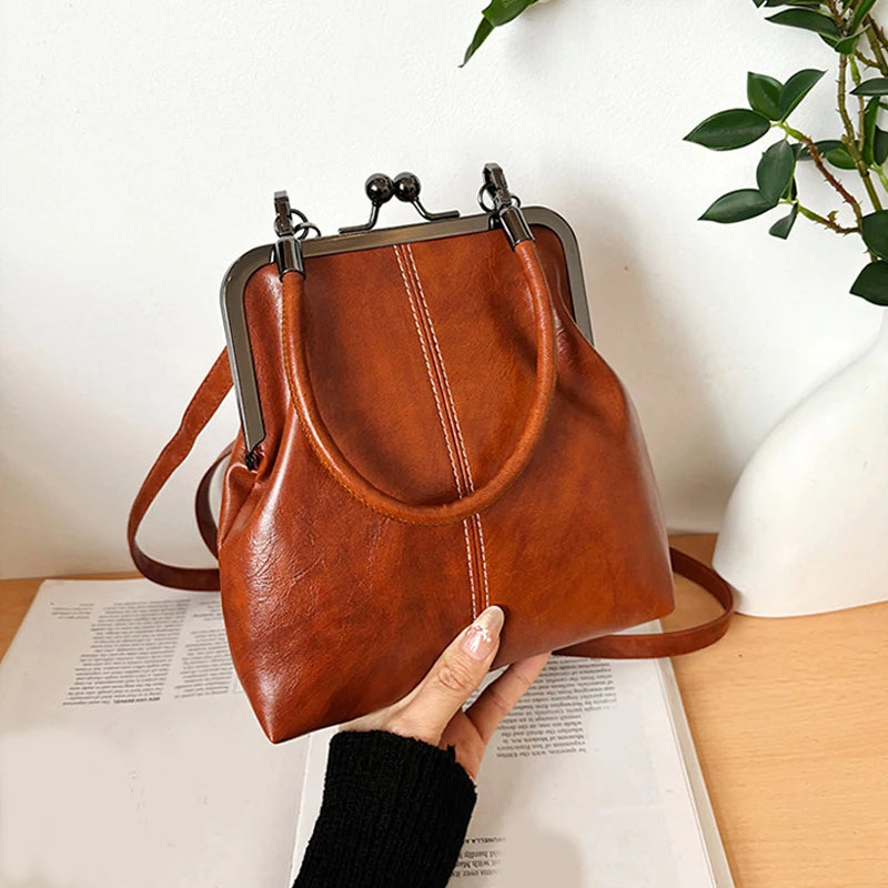 Vintage Style Women Handbag Brown Versatile Designer Shoulder Bag PU Leather Ladys Shell Purses Crossbody Bags