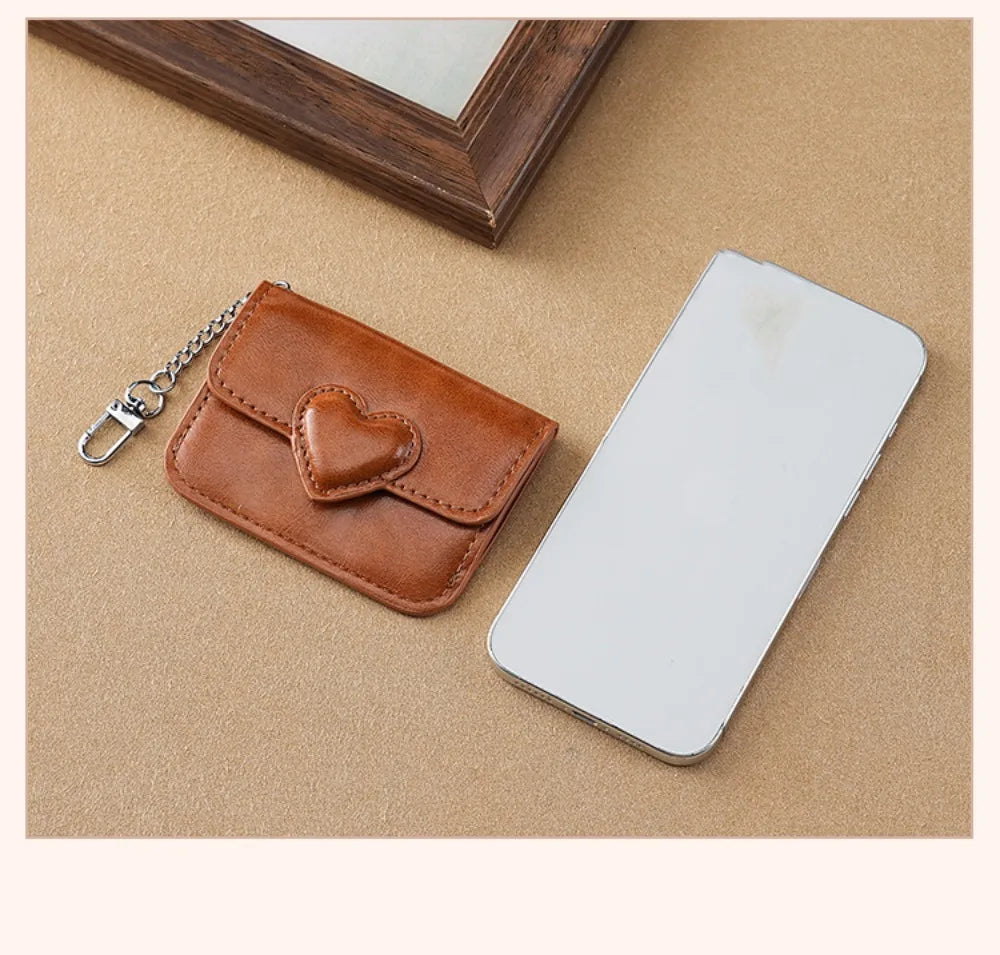 Women Lightweight PULeather Card Holder Cute Heart Shaped Small Wallet Multi-card Anti-magnetic Card Holder Travel Cash Coin Bag