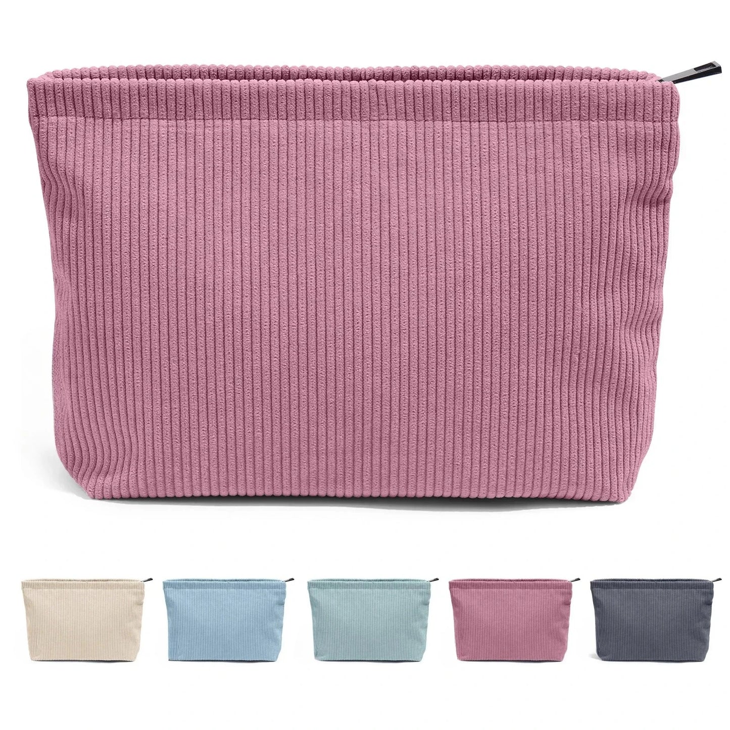 Makeup Bag Large Zipper Corduroy Make Up Pouch for Purse Travel Canvas Cosmetic Organizer for Women Brush Storage Clutch