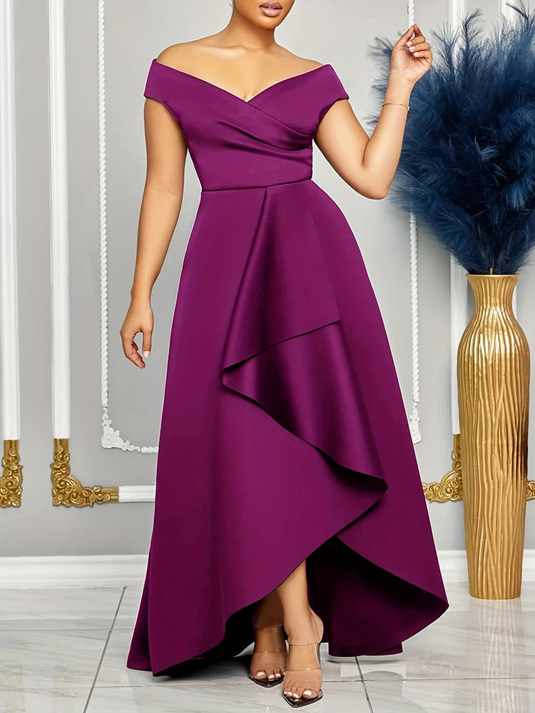 Off-Shoulder Maxi Evening Dress – Elegant Floor-Length Bridesmaid Gown
