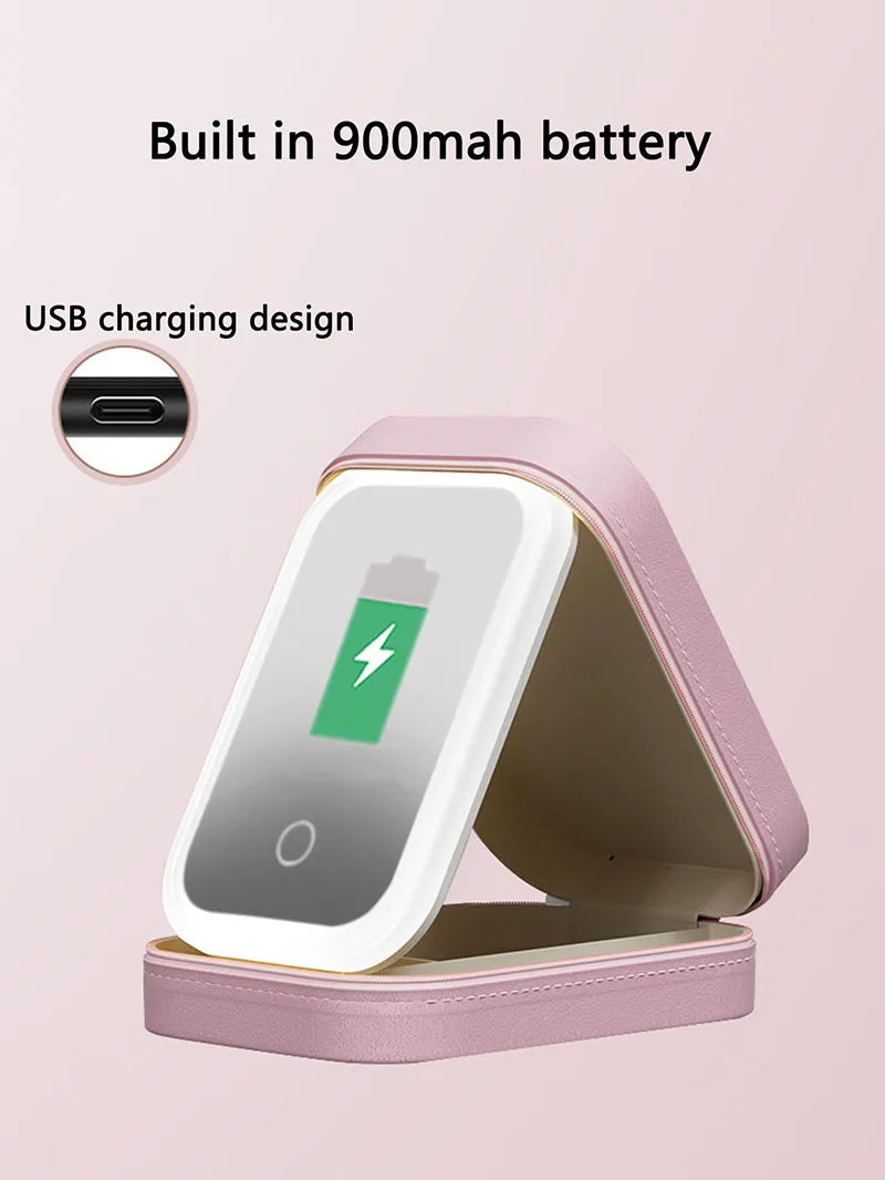 LED Makeup Bag With Mirror For Women Portable Cosmetic Storage Bag Small Lipstick Brush Wireless Makeup Box With Light