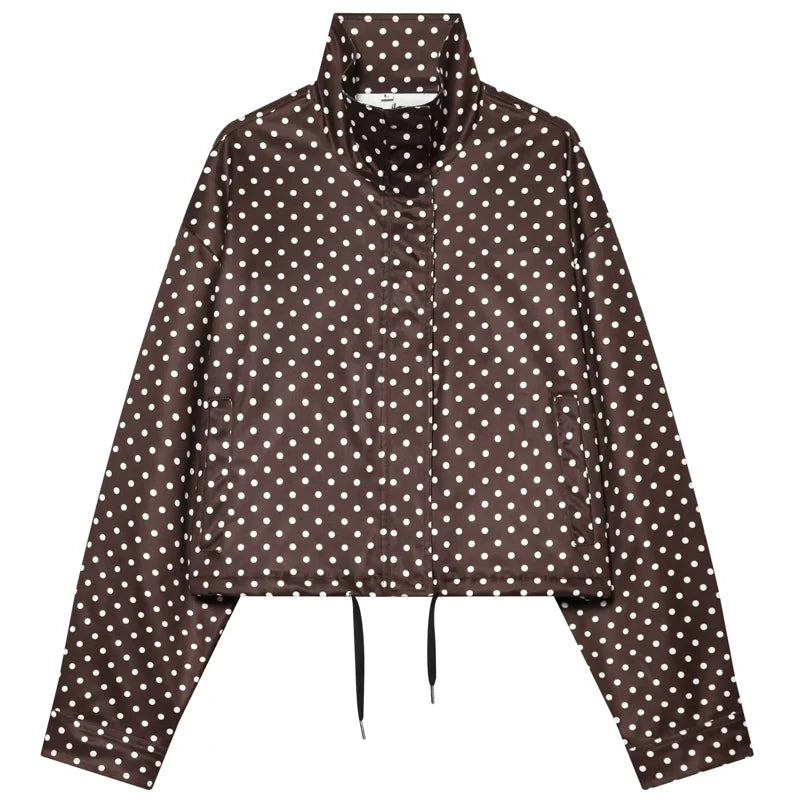 Polka Dot Bomber Jacket – Oversized Zip-Up Crop Coat