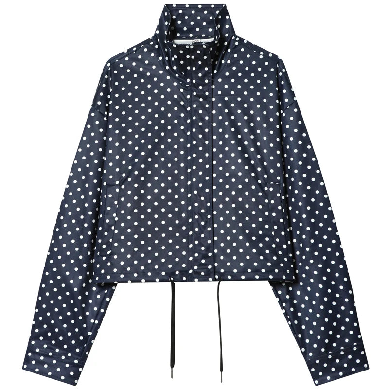 Polka Dot Bomber Jacket – Oversized Zip-Up Crop Coat